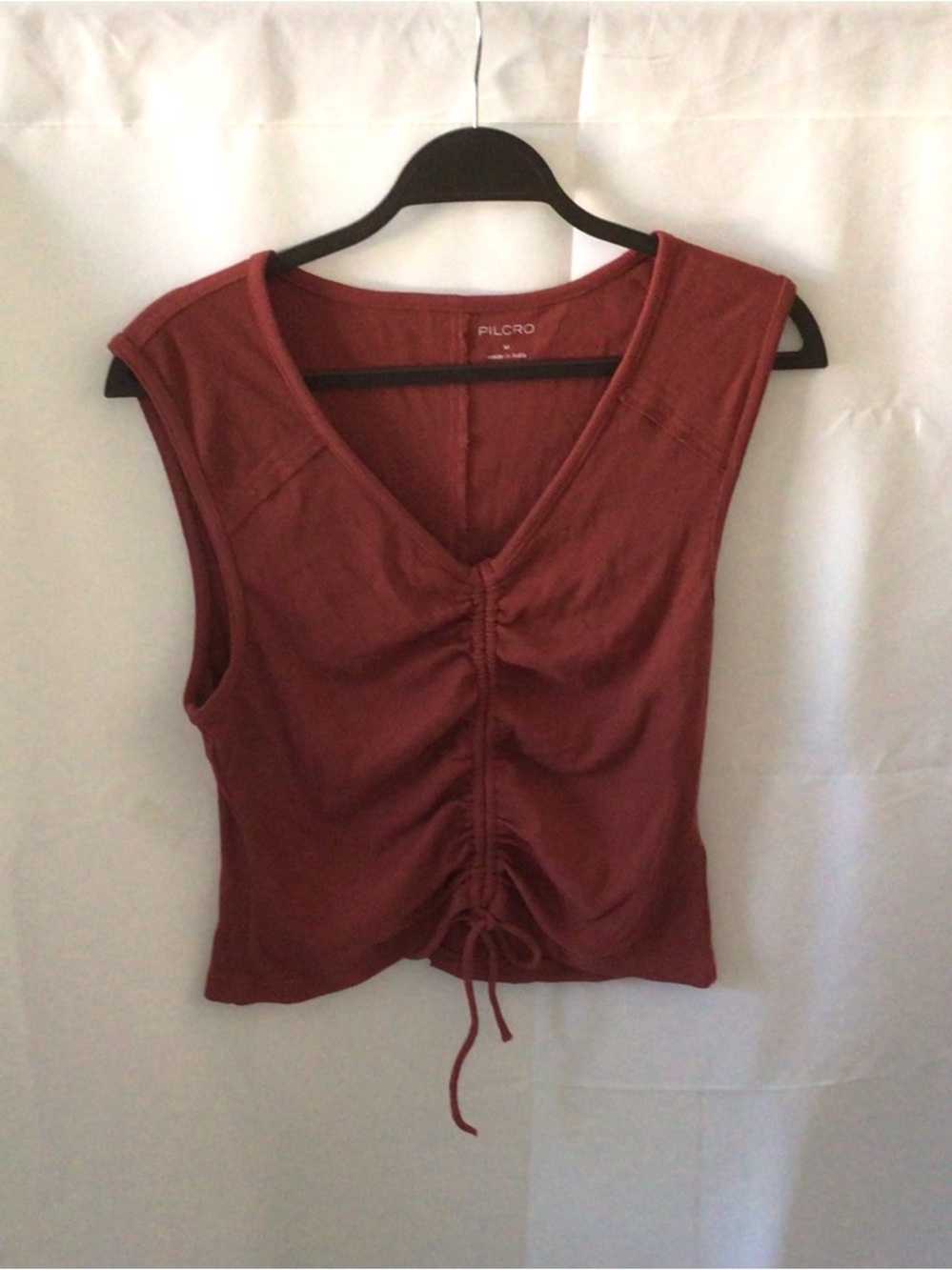 Pilcro Rust Drawstring Ruched V-Neck Tank